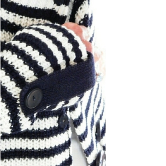 Talbots Womens Blk & White Stripe Knit Double Brested Casual Sweater Jacket Sz S - Picture 4 of 9